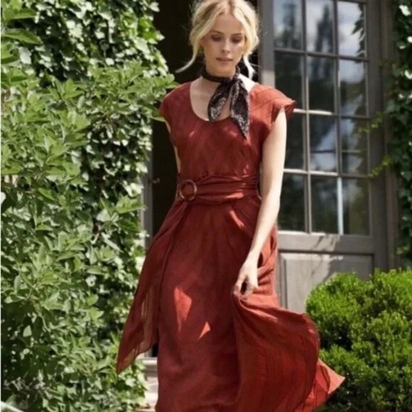 Anthropologie Dresses & Skirts - Anthropologie Moulinette Soeurs Guinevere Belted Boho Maxi Orange Dress Size 2P